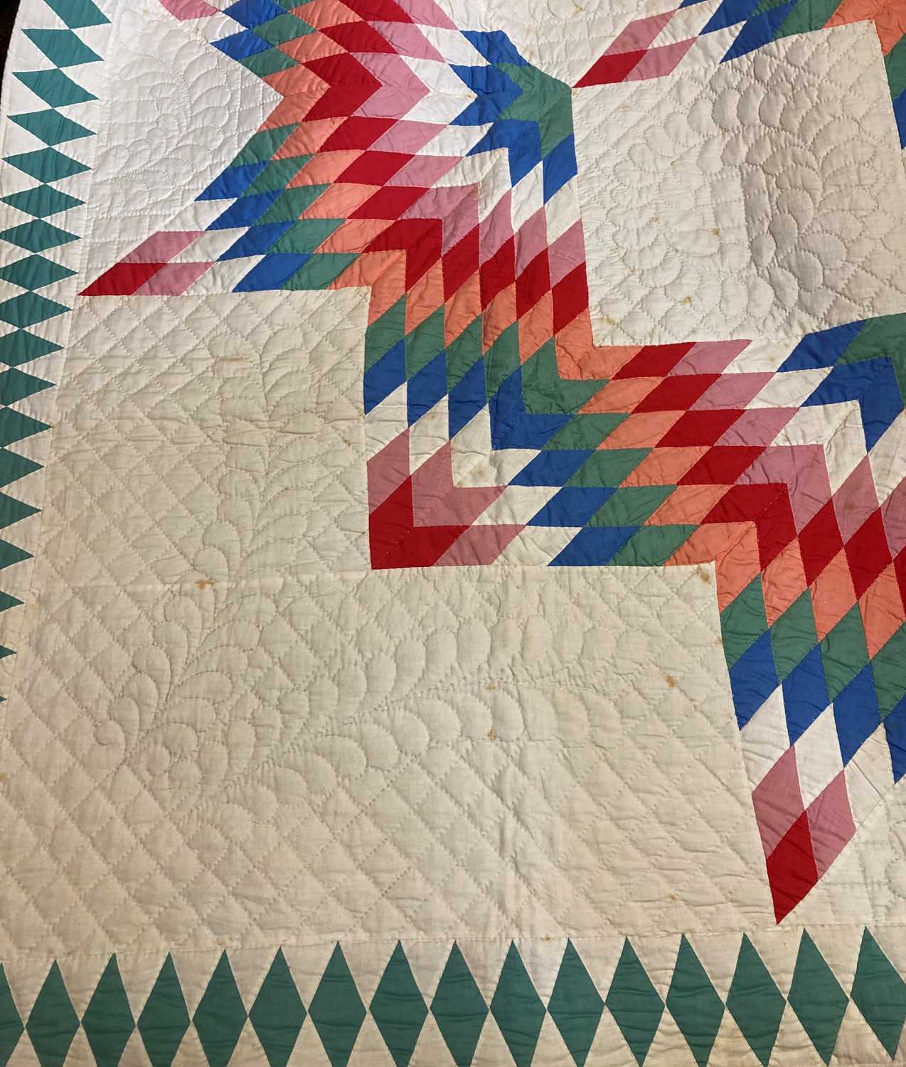 Circa 1890 Star of Bethlehem or Lone Star North Country Quilt, comprising multi coloured diamond - Image 5 of 5