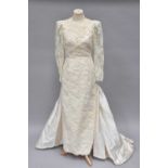 Circa 1990s Wizard of Gos, High Street Kensington London Ivory Lace Mounted Wedding Dress, with long