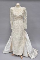 Circa 1990s Wizard of Gos, High Street Kensington London Ivory Lace Mounted Wedding Dress, with long