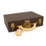 Circa 2005 Louis Vuitton Hinged Jewellery Case hard cased and mounted in brown monogrammed canvas,