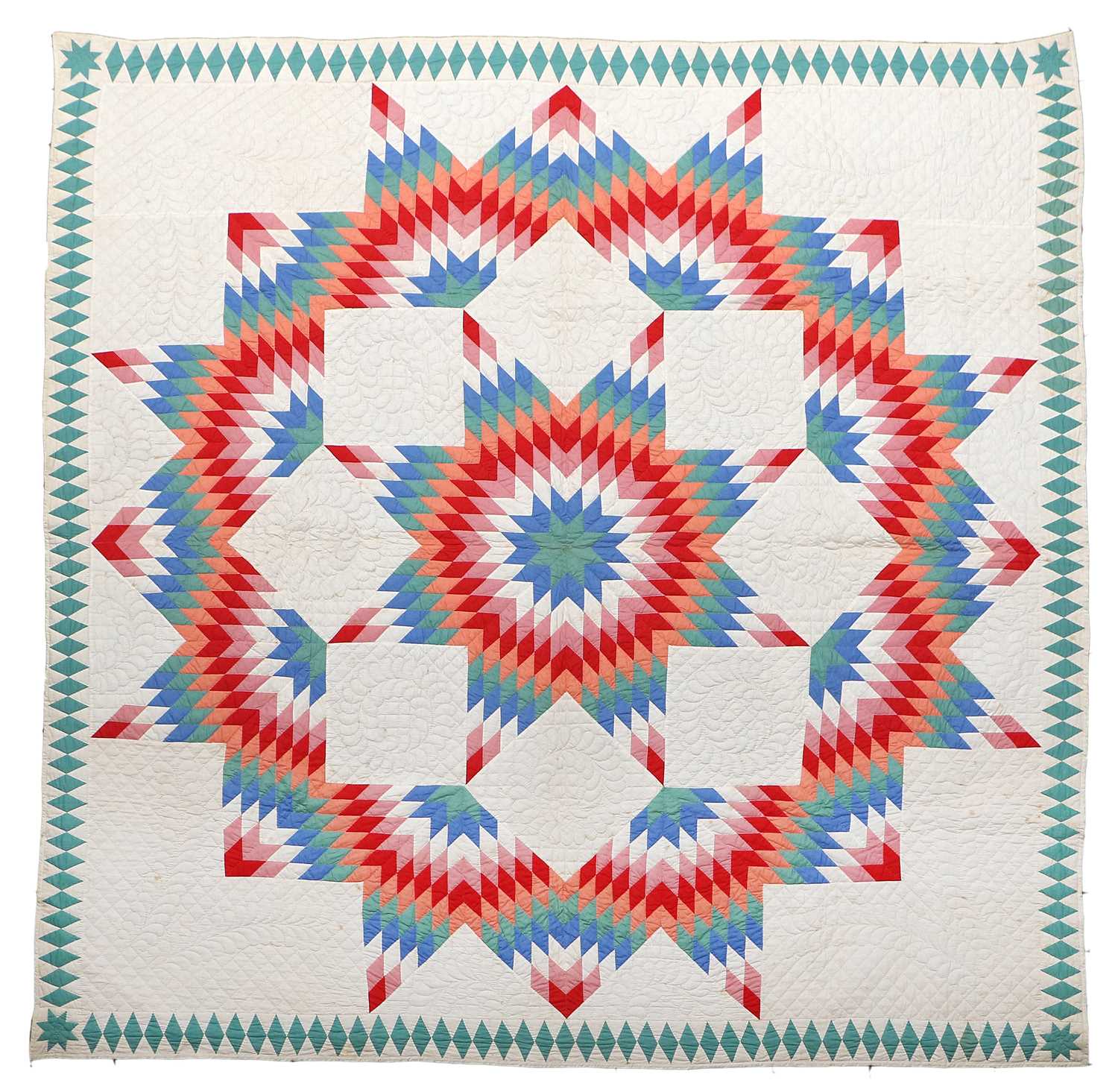 Circa 1890 Star of Bethlehem or Lone Star North Country Quilt, comprising multi coloured diamond