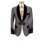 Circa 2015 Dolce & Gabbana Navy Smoking Jacket embroidered overall with silver quatrelobe motifs,