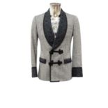Circa 2015 Dolce & Gabbana Black and White Wool Smoking Jacket with black textured and ribbed