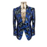 Circa 2014 Tom Ford Blue Floral Woven Silk Brocade Jacket with single-button fastening, three