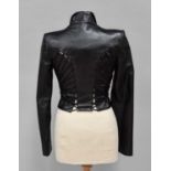 Circa 1996 Alexander McQueen Black Leather Jacket, with stylish laced panels to the seams across the
