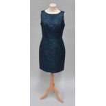 Christian Dior Paris Sleeveless Shift Dress, scooped neck, wool and silk mix in petrol blue, woven
