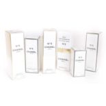 Collection of Chanel No5 Scent Bottles, comprising three eau de toilettes in 100ml and two 50mls,