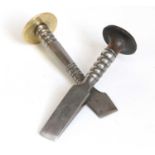 A Rare Brass-Mounted Steel Button Hole Cutter with turned shaft 9cms,and Another Similar with a