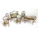 Early 20th Century Suite of Austrian Enamel Hand Painted Miniature Furniture, comprising settee, two