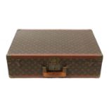 Louis Vuitton Suitcase 60 in monogrammed canvas, leather and brass bound with a leather handle