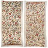 A Pair of Early 20th Century Crewelwork Decorative Wall Hangings/Curtains, worked on cream linen