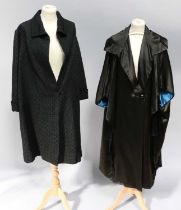 Black ‘Open Weave’ Textured Coat with collar, long sleeved with black grosgrain fold back mounts,
