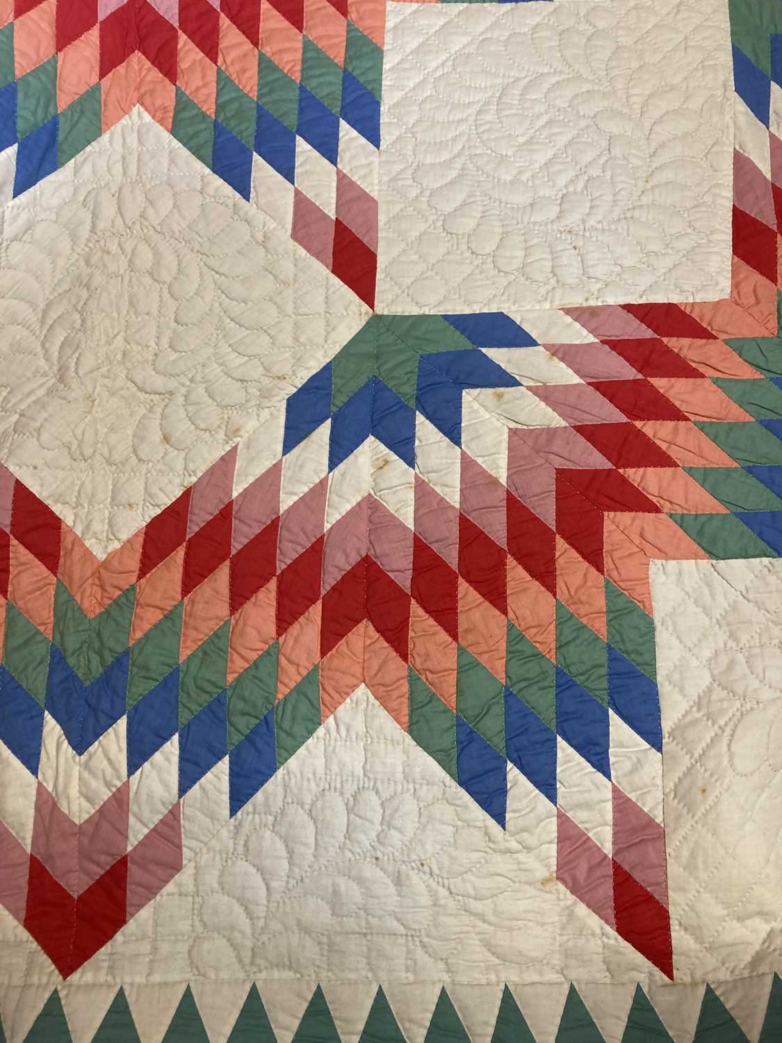 Circa 1890 Star of Bethlehem or Lone Star North Country Quilt, comprising multi coloured diamond - Image 2 of 5
