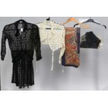 Early 20th Century Costume and Accessories, comprising a black lace long sleeved dress with