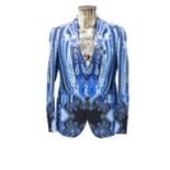 Circa 2011 Etro Fine Linen Jacket in a blue and purple paisley decorative print with three front