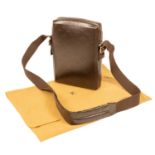 Circa 2002 Louis Vuitton Brown Leather Cross-Body Bag embossed with the LV logo overall, fabric