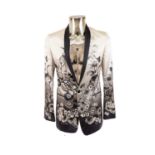 Circa 2008 Dolce & Gabbana Black and White Silk Jacket decorated with chrysanthemums, prunus