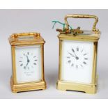 A Brass Striking and Repeating Carriage Clock, circa 1890, twin barrel movement with a platform