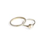 A Cultured Pearl Ring, stamped '18CT&PT', finger size G1/2; and A Diamond Eternity Ring, out of