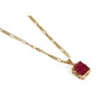 A 9 Carat Gold Ruby Pendant on A 9 Carat Gold Chain, pendant length 2.8cm, chain length 55cmGross
