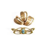 A 9 Carat Gold Leaf Motif Brooch, length 4.0cm; and An Opal Brooch, unmarked, length 4.7cm9 carat