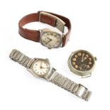 A First World War Period Military Black Enamel Dial Wristwatch, nickel plated case with an