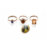 A Small Quantity of Jewellery, including three 9 carat gold gem set rings comprising of an opal