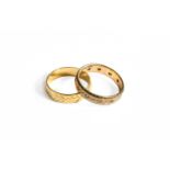 An 18 Carat Gold Band Ring, finger size O; and A 9 Carat Gold Eternity Ring, finger size Q (a.f.)