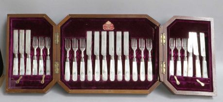 A Cased Set of Twelve Victorian Silver and Mother-of-Pearl Fruit-Eaters, The Silver Mounts by