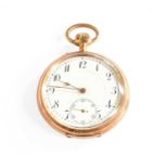 A 14 Carat Gold Open Faced Pocket Watch, case stamped 14k