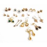 A Quantity of Earrings, comprising of thirteen pairs and two odd earrings9 carat gold earrings -