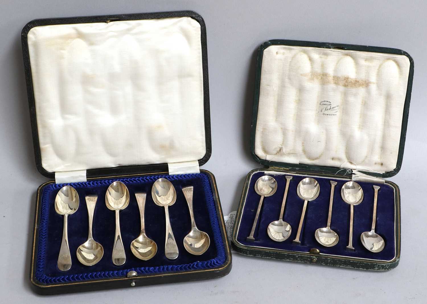 Four Cased Sets of Six Silver Teaspoons or Coffee-Spoons, one set Old English pattern, engraved with - Image 2 of 3