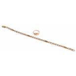 A 9 Carat Gold Figaro Link Bracelet, length 21.3cm; and A 9 Carat Gold Signet Ring, finger size I1/