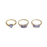 Two 9 Carat Gold Tanzanite and Diamond Rings, finger sizes P1/2; and A 9 Carat Gold Tanzanite and