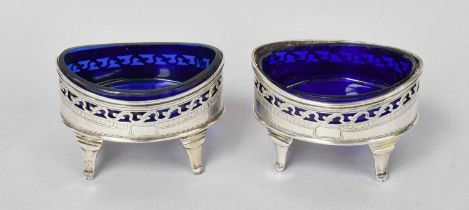A Pair of George III Silver Salt-Cellars, by John Lambe, London, 1796, each oval and on four panel