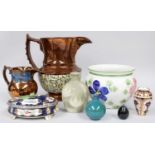 Assorted British Ceramics Including, a Royal Doulton Green Flambe Bottle Vase, Royal Crown Derby