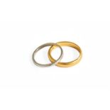 A 22 Carat Gold Band Ring, finger size P; and A Band Ring, stamped 'PLATINUM', finger size L22 carat