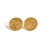 A Pair of Sovereign Earrings, dated 1898 and 1911, with screw fittingsGross weight 17.8 grams.