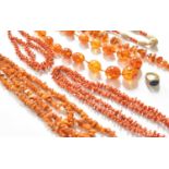 A Quantity of Jewellery, including an intaglio ring, six coral necklaces, a coral bracelet, three