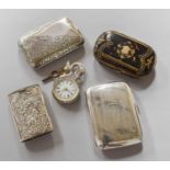 A Collection of Various Silver Items, comprising two cigarette-cases; a silver striker holder,