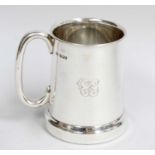 A George VI Silver Mug, by Emile Viner, Sheffield, 1938, tapering cylindrical and with glass base,