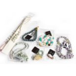 A Quantity of Costume Jewellery, including four jadeite necklaces, a jadeite bracelet, three jadeite
