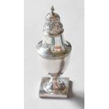 A George III Silver Sugar Caster by Walter Brind, London 1801, vase shaped and on square foot, the