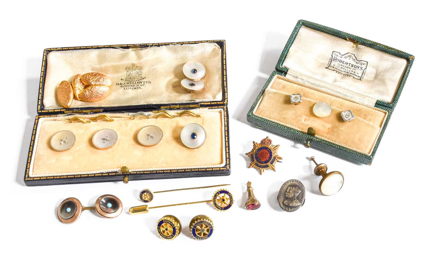 A Quantity of Buttons, Cufflinks and Dress Studs, including two diamond and mother-of-pearl dress