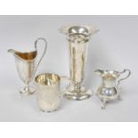 Four Various Silver Items, comprising a vase, filled, 17.5cm high; a George III style cream-jug; a