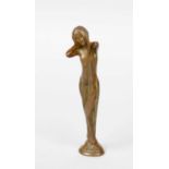 An Art Nouveau Bronze Desk Seal, modelled as a nude maiden, signed in the cast RUBIN, 12cm