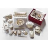 A Collection of Assorted Silver and Silver Plate Items, including two vesta-cases; a ring-box; a