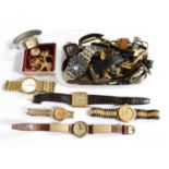 A Quantity of Watches, including two plated Raymond Weil quartz wristwatches, plated manual wind