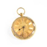 An 18 Carat Gold Open Faced Pocket Watch, case with a London gold hallmark for 1849