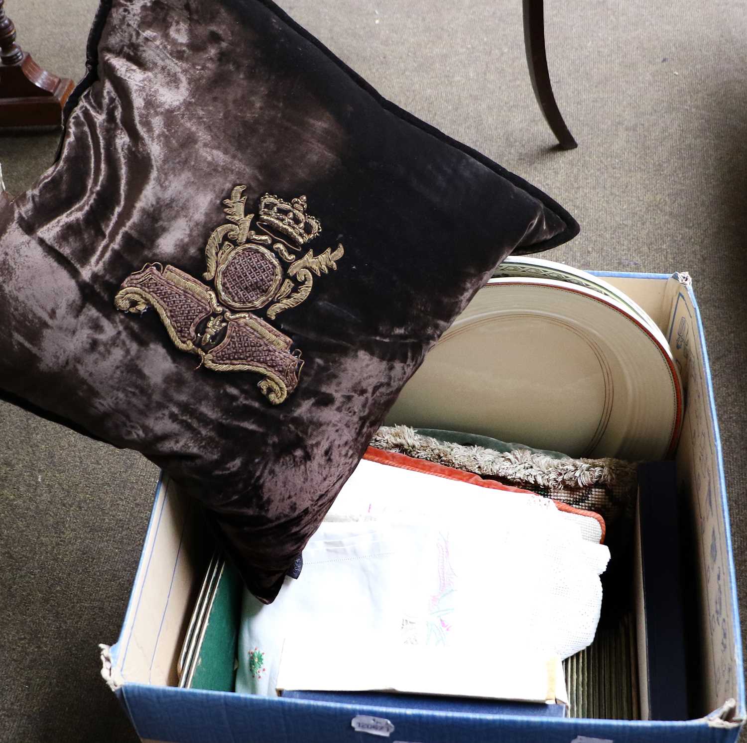 Three Boxes of Decorative Household items including silver plated wares, treen lamp bases, pewter - Image 4 of 4